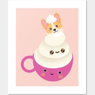 Sweet Corgi Coffee Love, Corgi Pink Cuppa Puppuccino Style Posters and Art